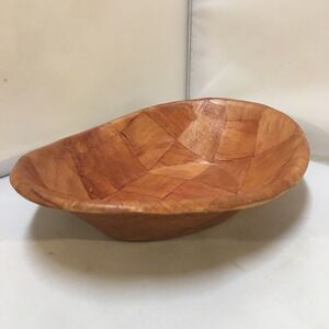 Vintage Woven Wood Bowl Home Decor 11.5" Brown‎ Oval Parquetry Rustic Farmhouse
